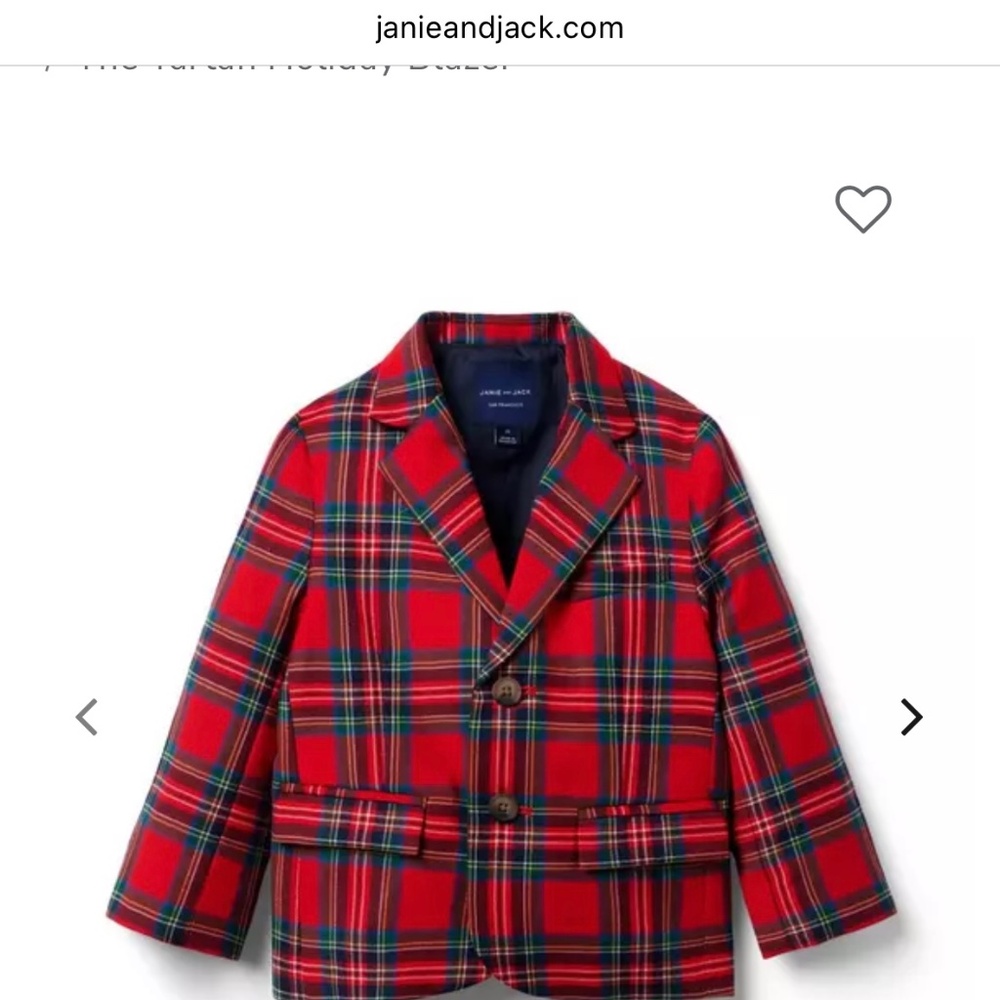 Janie and Jack Christmas Holiday Red Plaid Tartan Blazer
